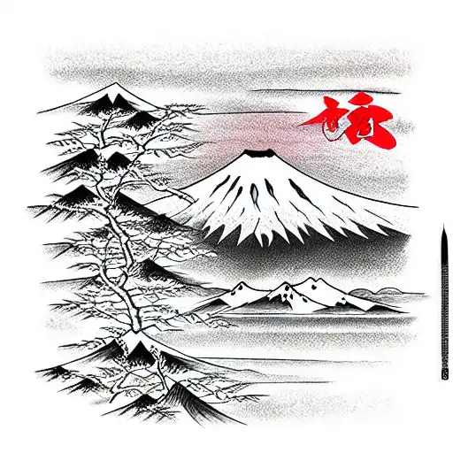 Sakura With Mount Fuji In The Background