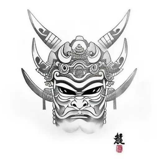 Oni Mask And A Samurai