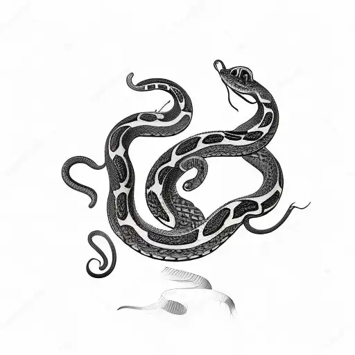 Line Tatoo Three Snakes Looking Out Of A Vase With Flower Pattern On Vase And On Snakes