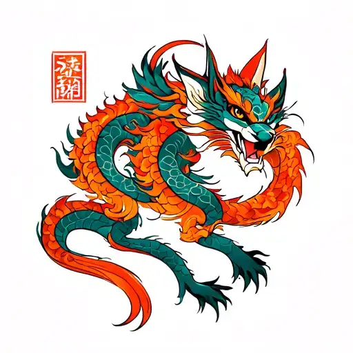 Orange Nine-tailed Fox Fused With Shenlong