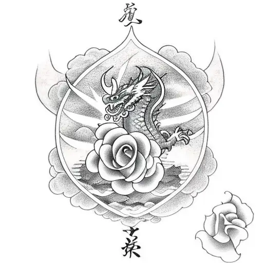 Dragon With Rose With Sun