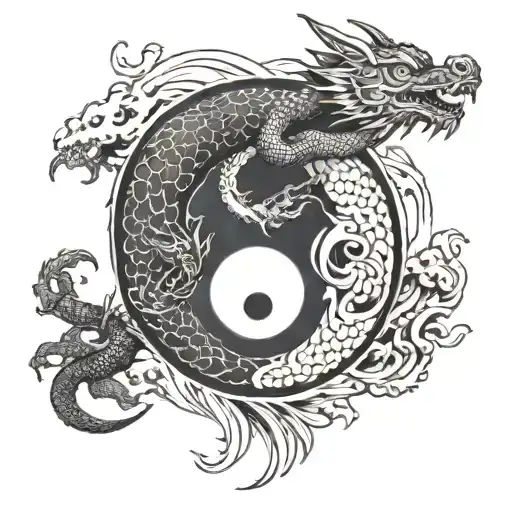 Yin Yang Symbol With Dragon Emerging