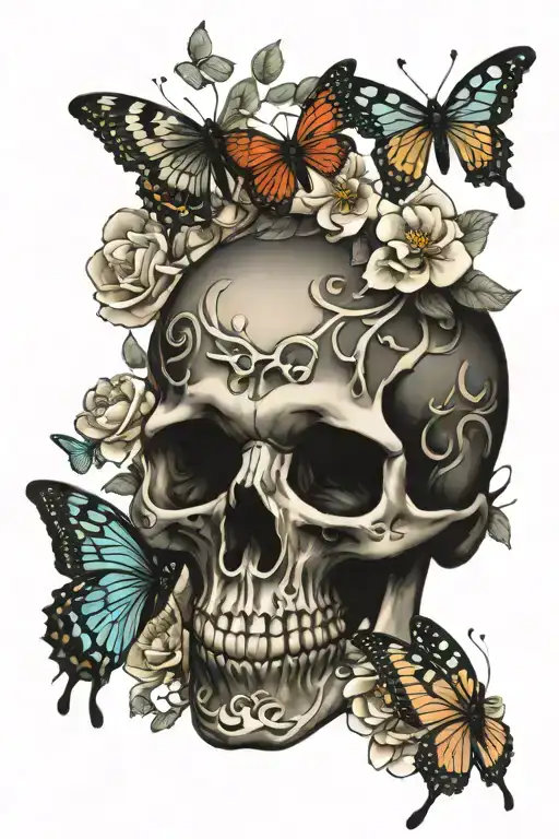 Skull And Butterflies Forming The Shape