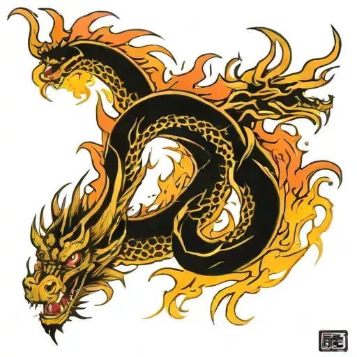 Dragon With Flames For Leg Sleeve