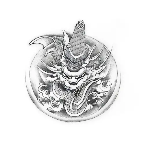 Samurai And Dragon And Tribal