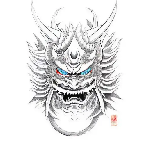 Oni Mask In Half With A Dragon