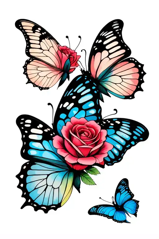 3 Butterflies And Roses Background