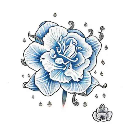 A Tattoo With An Orchid Lily Blue Rose And A Carnation In A Row