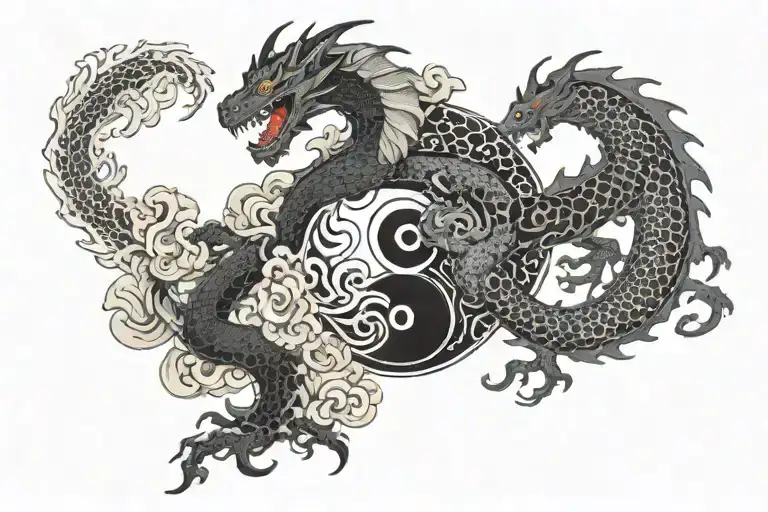 Demon And Dragon With Yin Yang Symbol
