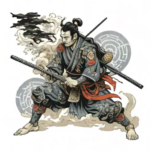 Samurai With Japanese Temple Surrounded