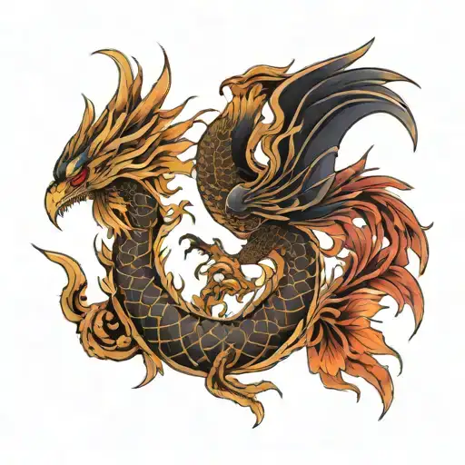 Pheonix Rising And Dragon Intertwined
