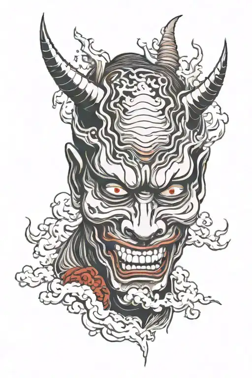 Hannya Mask With Bloody Clouds In The Background