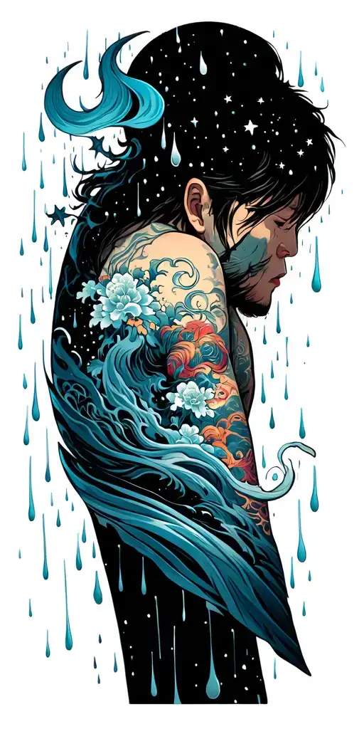 Parallel Universe With Rain And Stars Falling