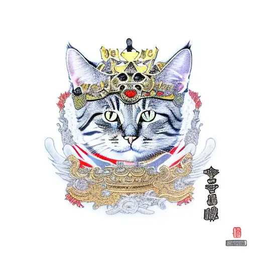 Cat King On Throne With Japanese Kappa Subjects