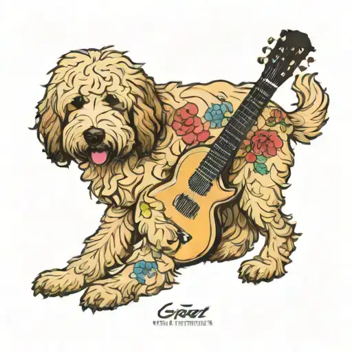 Goldendoodle Dog Playing Guitar