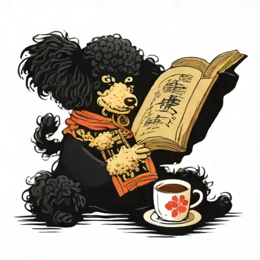 A Poodle Reading A Book With A Cup Of Coffee On The Beach