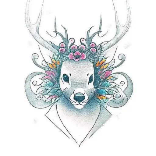 Make A Tattoo Of A Deer With Large Antlers That Turns Into An Otter
