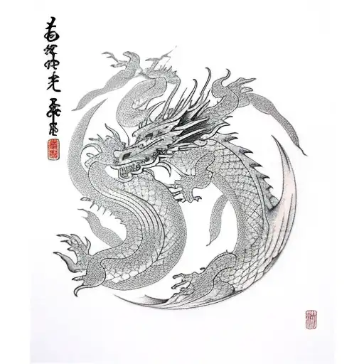 Dragon And Ocean Waves