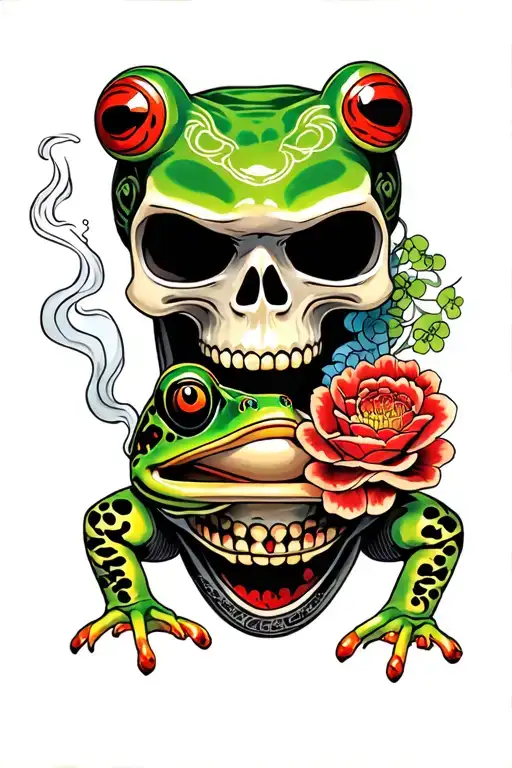 Oriental Skull And A Frog Smoking