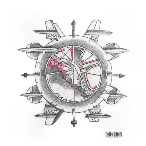 A Aircraft Fluindo Above Wind Rose With Wrench And Map