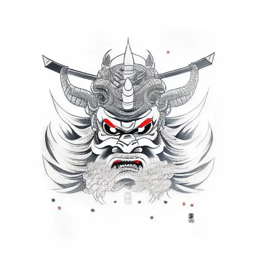 Oni Mask Cut With Katana With Smoke In The Background