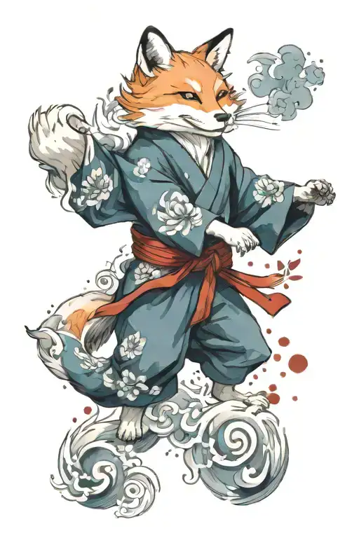 Kitsune Jumping Watercolor