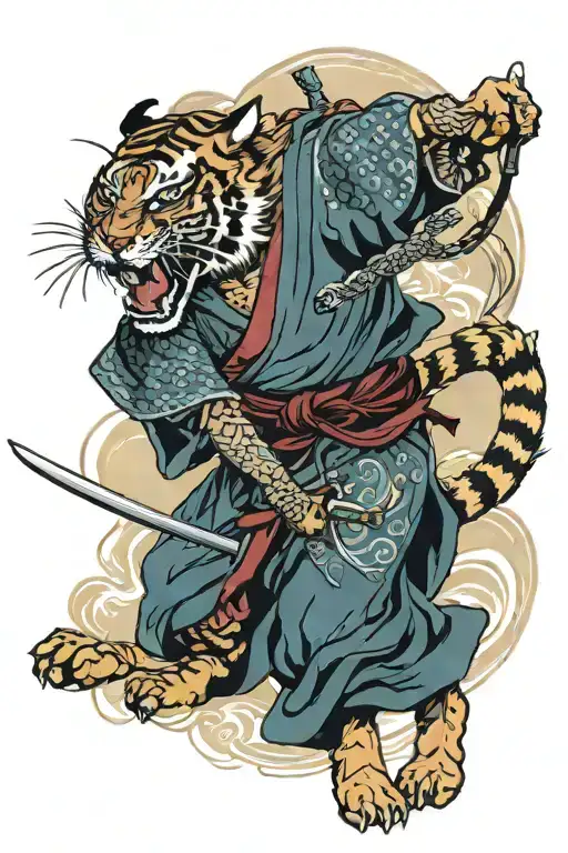 Samurai Warrior Fighting Tiger