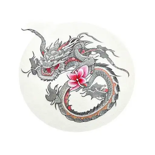 Haku Dragon With Frangipani Flowers Tattoo