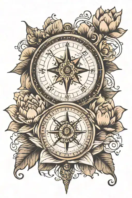 Compass With Lotus Flowers Wrapped Together