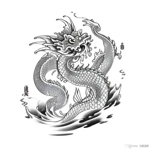 Dragon Holding A Koi Fish On A Waterfall Tidal Wave