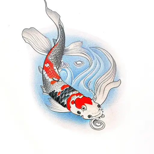 2 Koi Fish Surrounding A Water Lilly