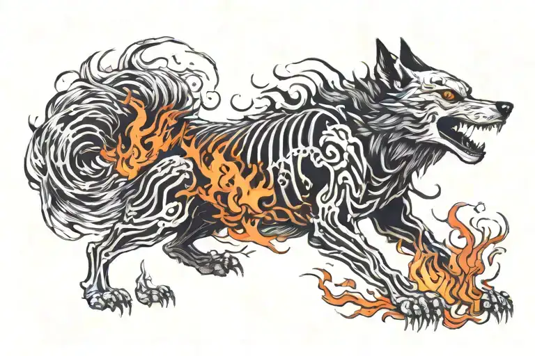 Skeleton Wolf On Fire