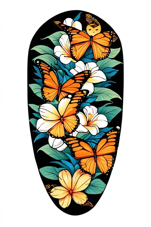 Polynesian Tribal Pattern With Butterflies And Frangipanis