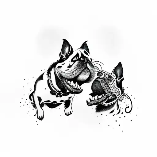 Two Black Dogs Facing Each Other Fighting With Teeth Bared