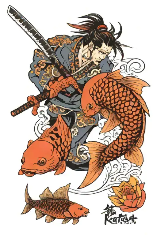 Katana And Carp Koi And Samurai