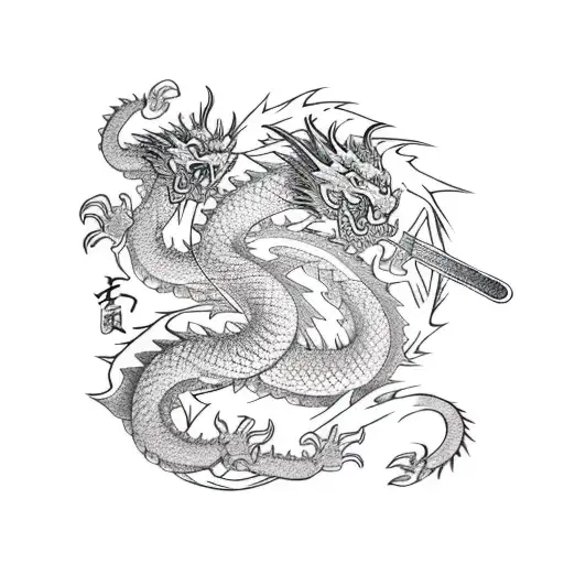 Dragon Eith Writing And Katana