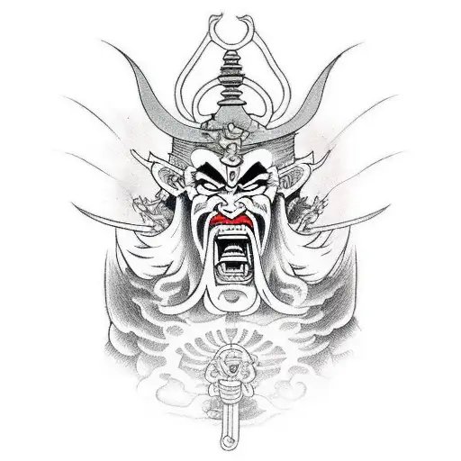 Oni Attacking A Praying Warrior Monk