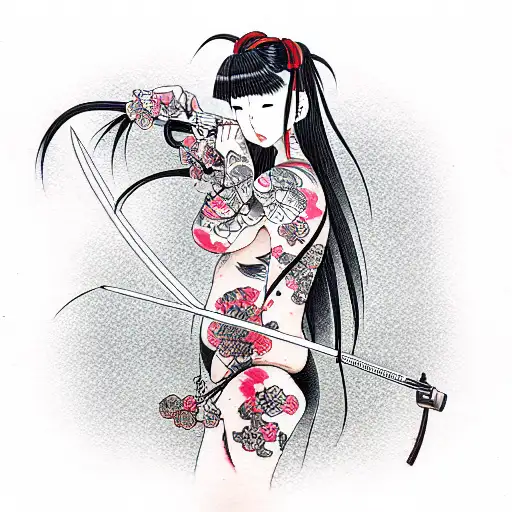 Cherry Blossom Anime Girl Katana