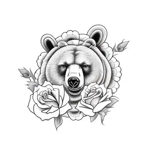 Determind Bear With Roses