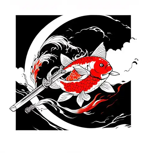 Koi Fish Samurai Warrior Wielding A Sword