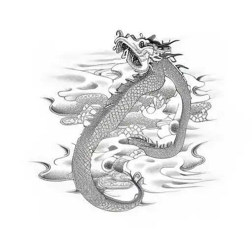 A Dragon And Koi Fish And Tree