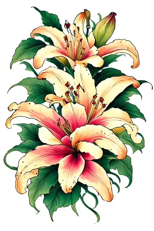 Lily And Habiscuss Flower Sleeve Tattoo Design
