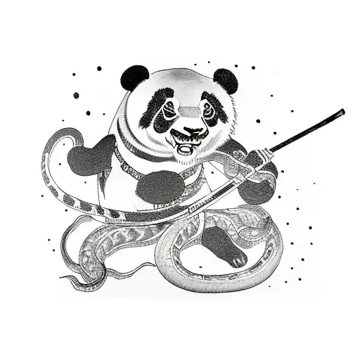 Samurai Panda Fighting A Snake