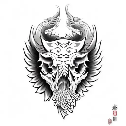 Hog Skull With Tusk Side Profile With Large Angle Wings