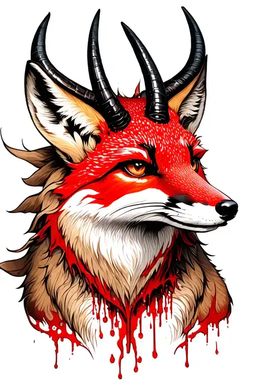 Fox With Bloody Horns Of A Deer
