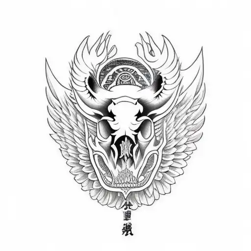 Hog Skull Side Profile With Large Angle Wings