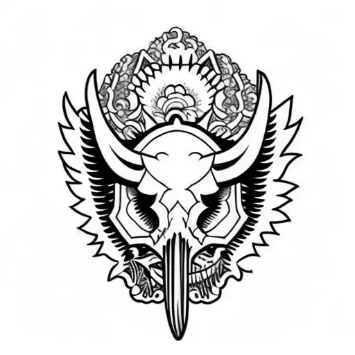 Hog Skull With Tusk Side Profile With Large Angle Wings