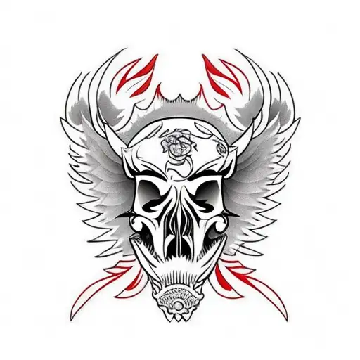 Hog Skull Side Profile With Large Angle Wings