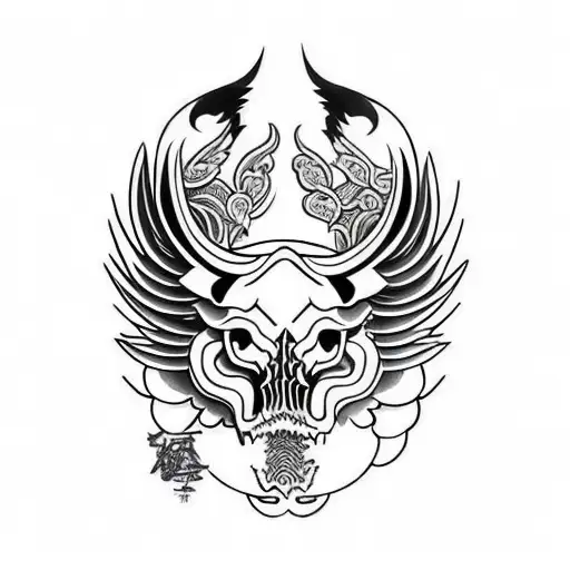 Hog Skull Side Profile With Large Angle Wings