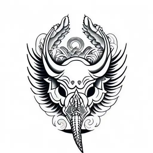 Hog Skull With Tusk Side Profile With Large Angle Wings